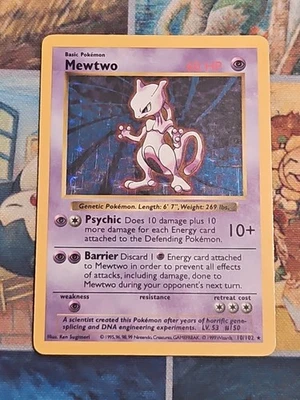 BASE SET MEWTWO 10/102 POKEMON SHADOWLESS HOLO RARE LP LP+ - Image 1 of 4