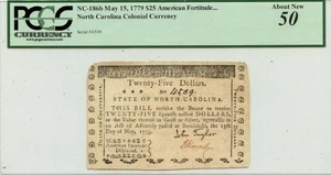 1779 May 15, $25 North Carolina Colonial Note FR#NC-186b PCGS AU50 - Picture 1 of 2