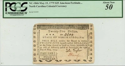 1779 May 15, $25 North Carolina Colonial Note FR#NC-186b PCGS AU50 - Image 1 of 2