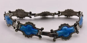 Rare Antique Johann G. Kjaerland JGK Sterling Silver Blue Enamel Bracelet Norway - Picture 1 of 13