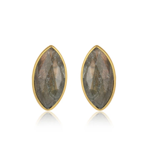 Aretes de piedras preciosas de labradorita chapados en oro 925 joyas famosas Foto 1 de 3