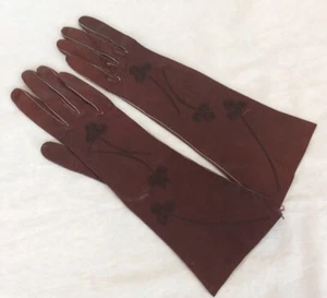 Bacmo Glacé Women’s Vintage Gloves Brown Smooth Leather Embroidered Size 6 - Picture 1 of 8