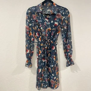 ~ ZARA transparent* XS Tunika Bluse/Kleid Blumen Botanik Boho Knopfleiste Langarm - Bild 1 von 16