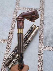 Antique Punch Shaped Handle Victorian Engraved Wooden Walking Stick Cane - Picture 1 of 11