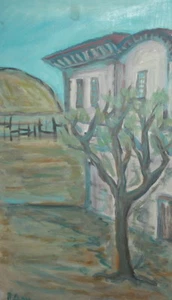 Vintage oil painting landscape house signed - Picture 1 of 10