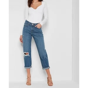 Express Mid Rise Ripped Boyfriend Jeans 2 - Picture 1 of 3