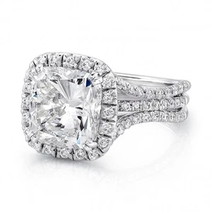 NEW 5.50 Ct Halo Cushion Cut Diamond 3-Row Engagement Ring I,VS2 GIA Platinum - Picture 1 of 2