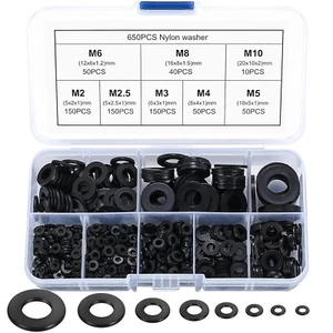 650 Pcs Black Nylon Flat Washer Assortment Kit, Round Flat Nylon Washers for Hou - Picture 1 of 7