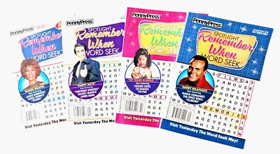 Lot 4 Penny Press Dell Spotlight REMEMBER WHEN  Word Seek Search Puzzle Books Foto 1 de 2