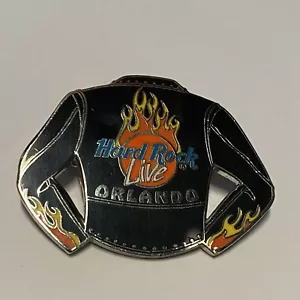 Hard Rock Live Orlando 2000 Black Bikers Jacket Red Logo and Flames Pin  -- 1066 - Picture 1 of 4
