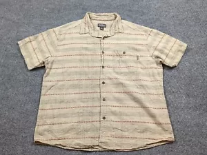Woolrich Shirt Mens XL Beige Short Sleeve Button Cotton Stripe Outdoor - Picture 1 of 7