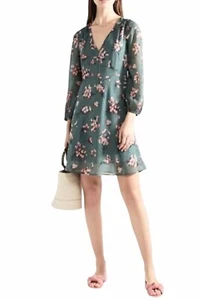 MADEWELL "Marguerite" Dress Green Coral Floral Long Sleeve Lined H8357 Sz 0 - Picture 1 of 5