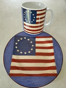 Sakura Warren Kimble Patriotic Matched Mug and Plate Set - Picture 1 of 6