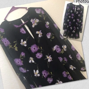 FOREVER 21 CONTEMPORARY Juniors Medium Long Sleeve Dress Peep Hole Floral NWOT - Picture 1 of 18