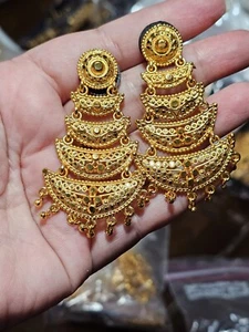 22k Dubai Gold plated Nepali Indian Pakistani Bollywood Earrings 1 gram gold - Picture 1 of 7