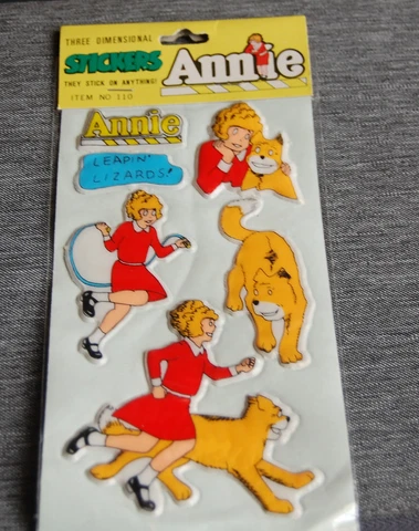 Vintage 1980s  Annie 3-D Stickers #3 Little Orphan Annie NOS in Package Cover