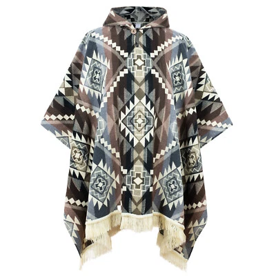 Alpaca wool Mens Unisex Hooded Poncho Inca cross pattern hippie ONE SIZE (S-XXL) - Image 1 of 4