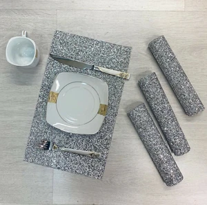 Set of 4 Romany Dining Table Mat Place Tableware Dinner Sparkly Crushed Diamond - Picture 1 of 4