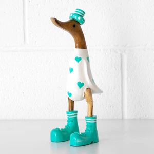 Solid Wooden 28cm Duck with Boots & Hat Free Standing Decorative Ornament Figure - Picture 1 of 2