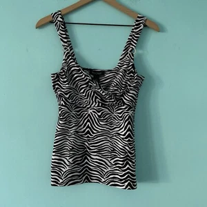 White House Black Market Zebra Print Tank WOMENS S Empire Strappy Surplice Top - Picture 1 of 11