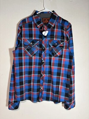Camisa Western Rock Revival Manga Larga Bordada con Botones Nueva con Etiquetas a Cuadros M F17 Foto 1 de 4