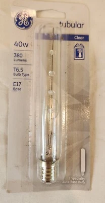GE 40-Watt Clear Tubular T6.5 Type E17 Base Light Bulbs - Image 1 of 2