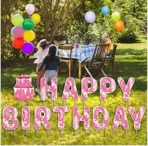 Happy Birthday Yard Signs with Stakes for Celebrating,Birthday Banner Yard PINK - Picture 1 of 2