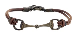 Gucci Leather Burnished Silver Horsebit Bracelet NWT - Picture 1 of 6