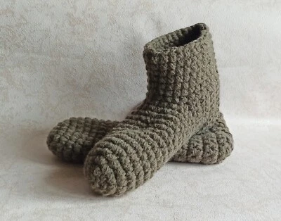 Zapatillas de lana unisex de ganchillo/calcetines verdes ecológicos/talla EE. UU. 9-10, zapatos Foto 1 de 4