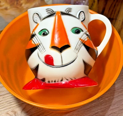 20 世纪 50 年代 TONY THE TIGER 麦片碗和牛奶杯 邮寄 优质 带盒 — 第 1/4 张图片