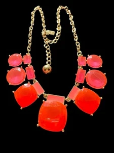 KATE SPADE Neon GLO Pink Orange NY "Cause a Stir" Statement Necklace #A-2 - Picture 1 of 5