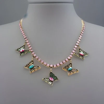 Betsey Johnson 波西米亚网球蝴蝶项链金色粉红色蓝色小饰品项圈 — 第 1/4 张图片