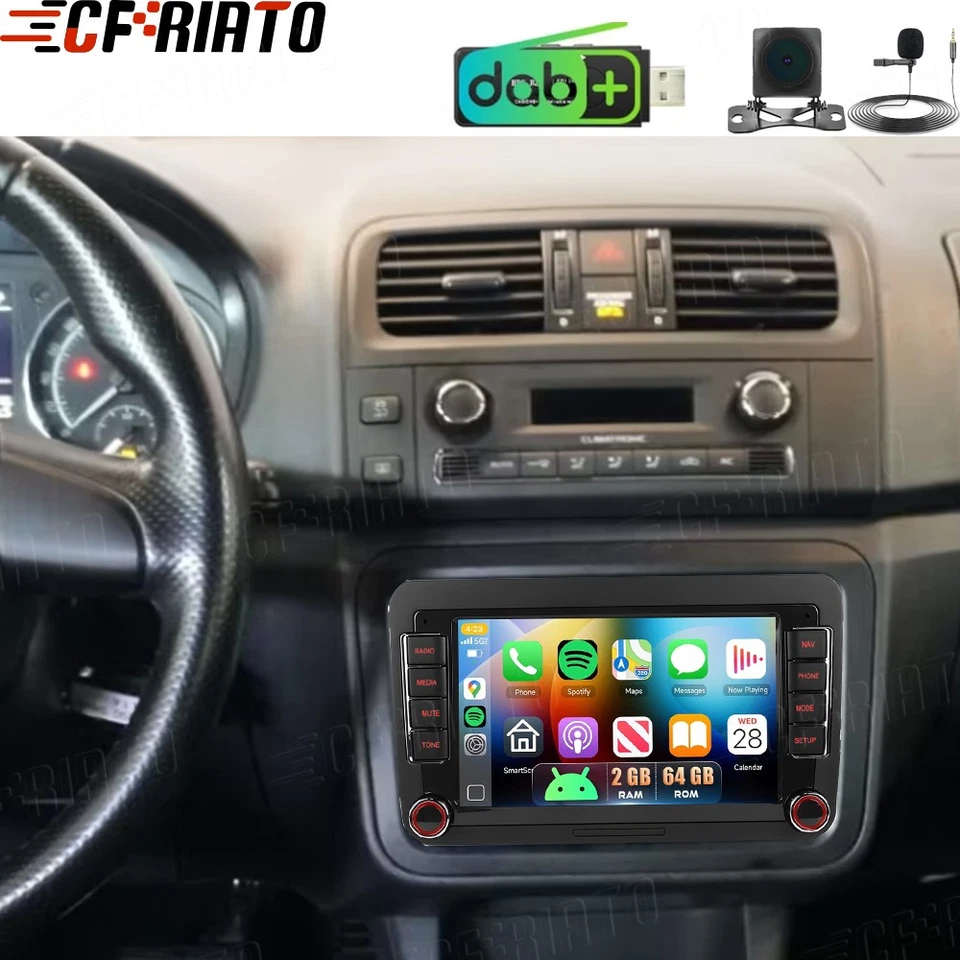 CFRIATO DAB+ Android 15 Autoradio Carplay GPS Navi für Skoda Fabia 2 2007-2013 + Kamera