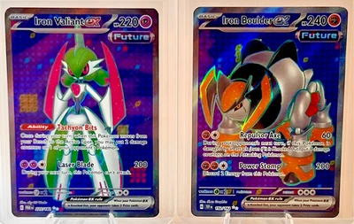 Pokemon Iron Valiant ex + Iron Boulder ex Set - Paradox Rift & Temporal Forces - Image 1 of 3