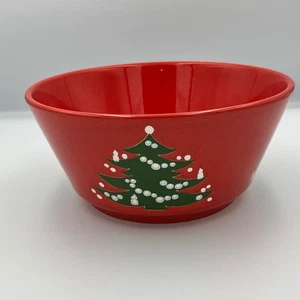 Christmas Tree Bowl Red Ceramic Holiday Decor Festive Serving Dish - Picture 1 of 10