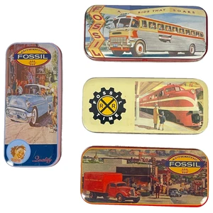 Fossil Retro Americana 4 Vtg Empty Watch Tin Lot Car Train Truck Bus NO WATCHES - Picture 1 of 7