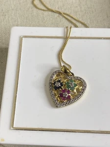 ROSS SIMONS VERGOLDET 925 SMARAGD RUBIN SAPHIR HERZ MEDAILLON 18" HALSKETTE GEBRAUCHT, IN EINWANDFREIEM ZUSTAND - Bild 1 von 10