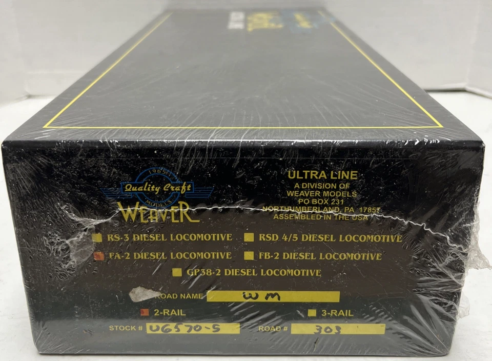 WEAVER O-GAUGE WESTERN MARYLAND FA-2 DIESEL LOCOMOTIVE (2-RAIL) #303 -NEW SEALED - Image 1 of 3
