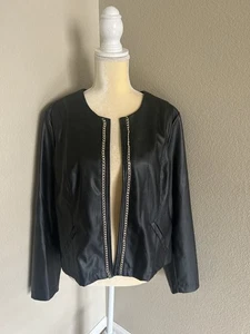 Chicos Black Leather Jacket Size 2 - Picture 1 of 10