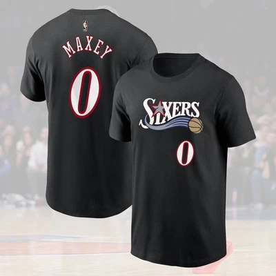 QUENTE QUENTE! Presentes para fãs Tyrese Maxey #0 Philadelphia 76ers 2025 nome e número - Imagem 1 de 4