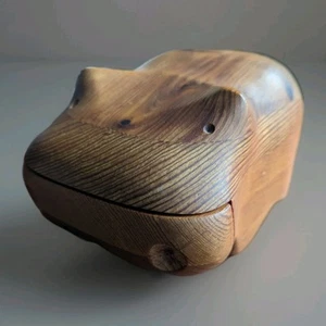 Vintage Deborah D Beule Holz geschnitzt Nilpferd Nilpferd Schmuck Stash Box MCM - Bild 1 von 6