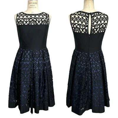 Muse Laser Cut Dress Sz 8 Black Navy Eyelet Party Cocktail Formal Wedding Lace - Image 1 of 4