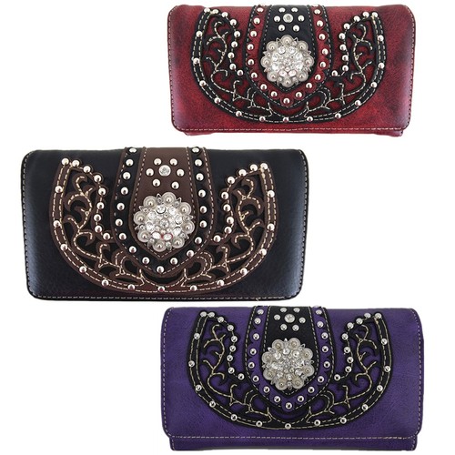 Western Floral Rhinestone Concho Crossbody Wallet Women Wristlet ...