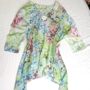 Süßer Vintage 90er Jahre Blumen Batik Floral Transparent Poncho - Bild 1 von 7