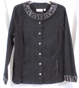 Quackerfabrik Jeanne Jacke Tier Chic Strass verziert Schaufel schwarz M - Bild 1 von 11