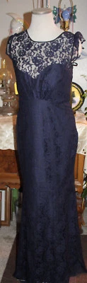 Amsale navy blue satin lace bridesmaids evening formal long dress 12 - Image 1 of 4