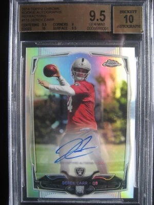 Autógrafos de novato Topps cromados 2014 refractores Derek Carr/150 BGS 9,5 automático 10 Foto 1 de 4