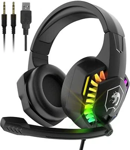 UK Wired Gaming Headset Headphones With Microphone LED For PC Laptop PS4 - Picture 1 of 18