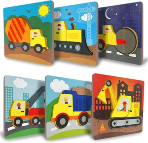 6 PK Construction Wooden Toddler Puzzles Ages 2-4 | Wooden Puzzles for Toddlers  - Picture 1 of 12