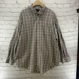 Lands End Plaid Shirt Mens Sz 18.5 Long Sleeve Button Down Brown Blue - Picture 1 of 12